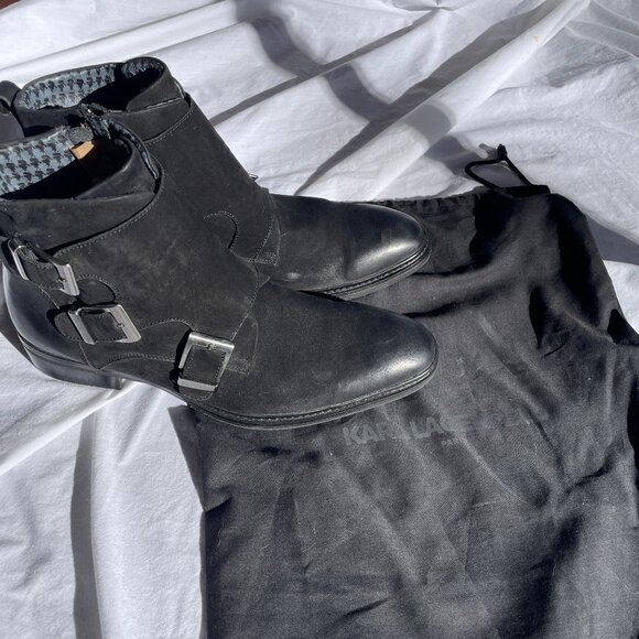 KARL LAGERFELD PARIS 11.5 Mens 3-buckle Leather and Suede Black main image 5